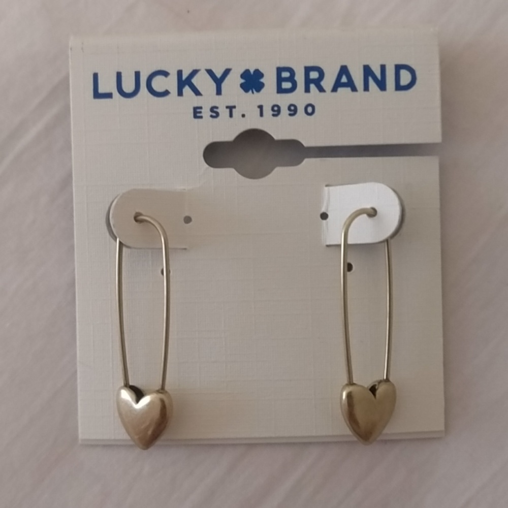 Lucky Brand Heart Safety Pin Earrings
